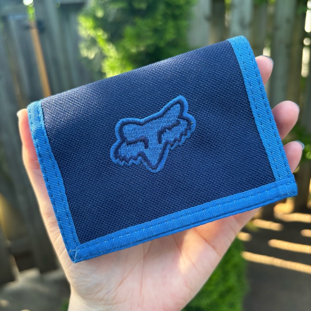 Vintage y2k Fox Racing Blue Tri-Fold Hook & Loop Wallet